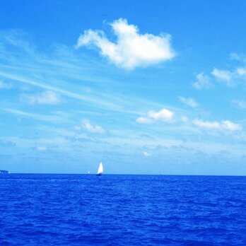 モルディブの白い雲とヨット　PH-A4-05　モルディブ　インド洋　碧い海　渚　波　オーシャンの画像