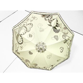 ハートがいっぱいな日傘（ドット柄布付き）（薄生成色）の画像