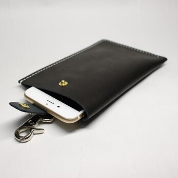 ヌメ革 手縫いスマホポーチ（ブラック）