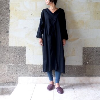 再々販/コットンサテンのシンプルワンピース【ブラック】