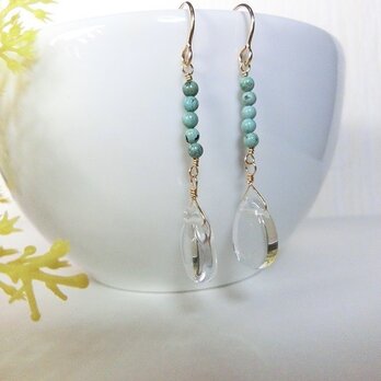 14KGFクリスタル×ターコイズピアス