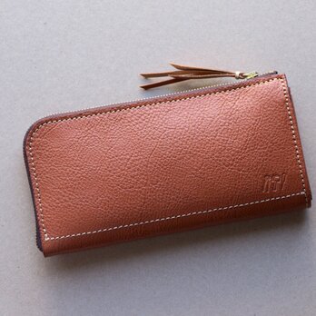 姫路産　グロスシュリンクレザー　L字ファスナー長財布　牛革 キャメル　aw-05ns
