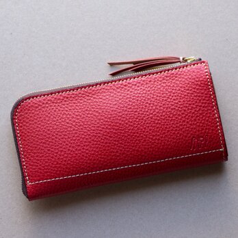 姫路産　グロスシュリンクレザー　L字ファスナー長財布　牛革　レッド　赤　aw-05ns