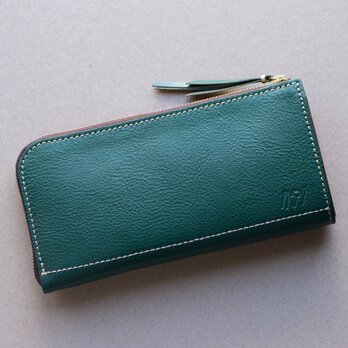 姫路産　グロスシュリンクレザー　L字ファスナー長財布　牛革　グリーン　緑　aw-05ns