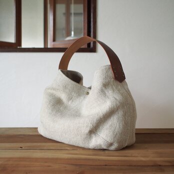 FUKURO　ショルダーバッグ 〜 L /　麻 × オイルレザー