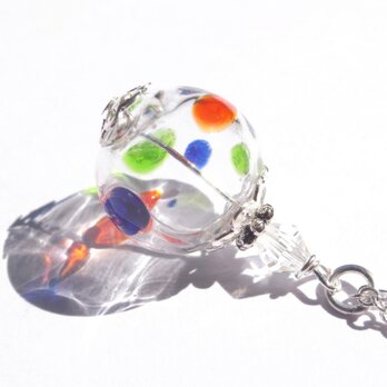夏祭りのヨーヨーの様なカラフル水玉の吹きガラスのネックレス　小玉の画像