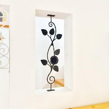 【モニター価格】アイアン薔薇のモチーフ付きフェンス装飾パネル/鉄製スリット門柱外壁装飾50cmの画像