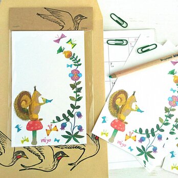 【NEW】一筆箋 / リスと小鳥とキノコの画像