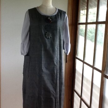 紺系大島紬のバルーンジャンパースカートの画像