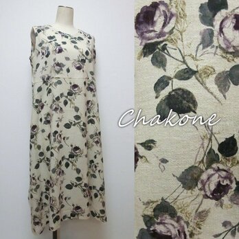 【ワンピース】大人の可愛いチュニック・ワンピース(ノースリーブ) 花柄 リネン(コットンこばやし)