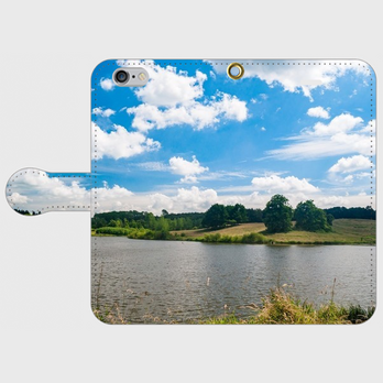 青空と湖の画像