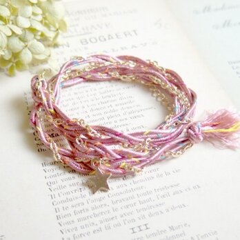 2WAYチェーンと紐と星のブレス＆ネックレス（ピンク）