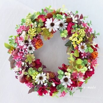 あかね色　白花とピンク小花：wreathの画像