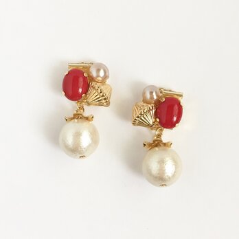 Red Stone & Cottonpearl   ピアス/イヤリングの画像