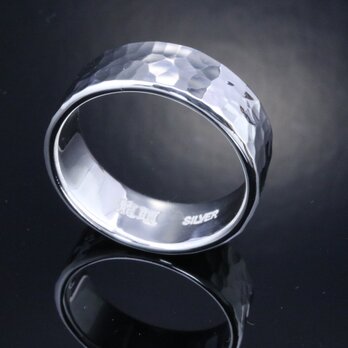 指輪 メンズ : 丸 鎚目 槌目 リング 8mm幅 シンプル ペア ペアリング シルバーリング 4～27号の画像