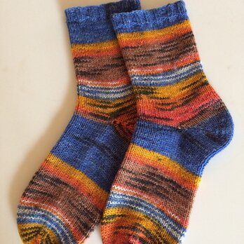 ドイツソックヤーンの手編み靴下　グッドモーニングシティの画像