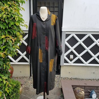 　着物リメイク　手作り 　泥大島　コートドレスの画像