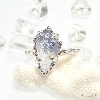 ～原石から磨き上げて作りました～　デュモルチェライトインクォーツのリング　14.5号