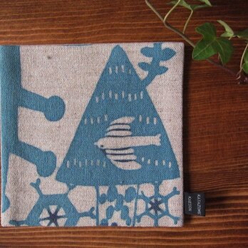 型染め コースター13センチ角「冬の渡り鳥」