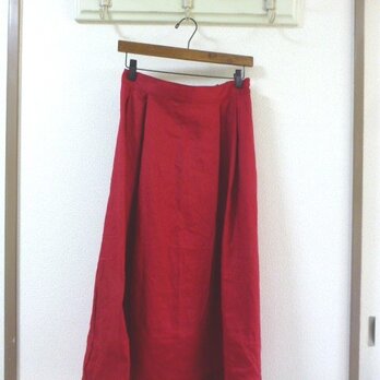 ダークレッド色　リネン100％　イレギュラーヘム切替スカート　MLの画像