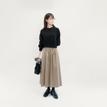 どんな場面でも安心な 上質 チノタイプ ベージュ 綿混 ロングスカート ●CLAIRE●の画像