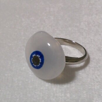 ガラスのリング（花・乳白色Xコバルトブルー）の画像