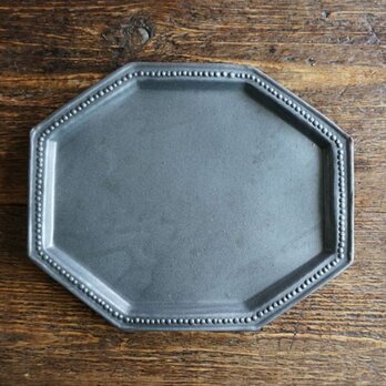 八角ドットリム皿（黒マット）の画像
