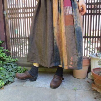 古布リメイク☆秋のパッチスカート♪木綿布でパッチ＆パッチ優しく個性的81㎝丈の画像