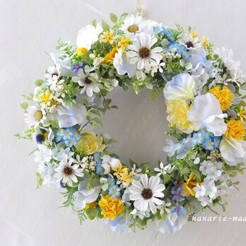 白い小花に　わすれな草をそっとそえて：wreathの画像