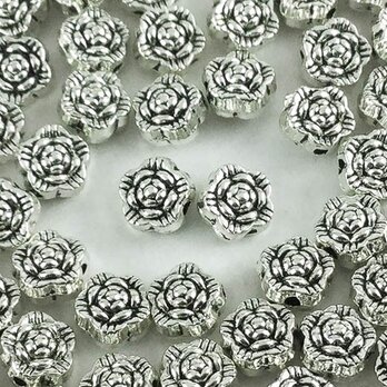 送料無料　ロンデル　6.5mm　100個　シルバー　花 薔薇 型　バラ フラワー　金属パーツ　メタルパーツ （AP0219）の画像