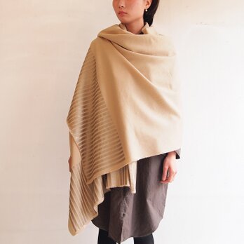 ■草木染/縞模様のウールストール/ベージュ×金銀粉