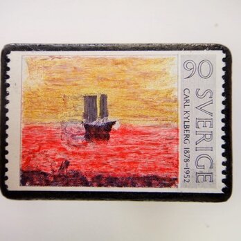 スウェーデン　絵画切手ブローチ　2887の画像