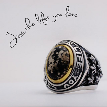 Live the life you love 　Ring／自分の愛する人生を生きろ！　シルバー　アパッチゴールドリングの画像