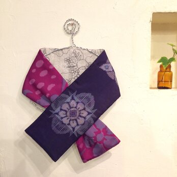 銘仙×リネン刺繍の小さな襟巻き175　 ストール ネックウォーマー プチマフラーの画像