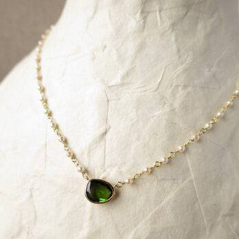 K18 Green tourmaline・あこやバロックパール　Ｎｅｃｋｌａｃｅの画像