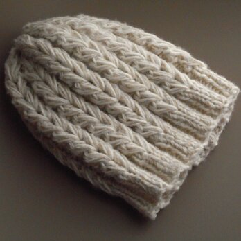 大きな編み目の帽子/ホワイトmixの画像