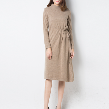 ウール混素材 着心地良く暖かいニット長袖ワンピース ☆Khaki☆