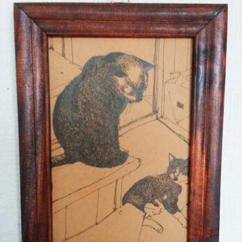 猫の階段（ペン画）の画像