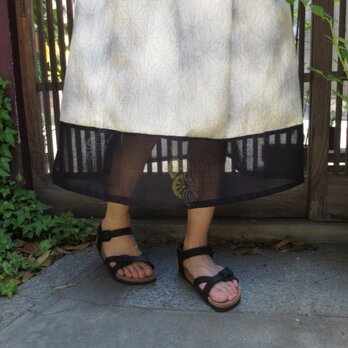 着物リメイクスカート☆紬地の裾に夏の絽を切り替え78cm丈の画像