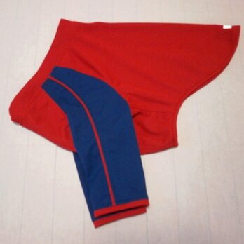 犬服　Ｋ様オーダーメイド品：大型犬用長袖Ｔシャツ(紺＆赤)の画像