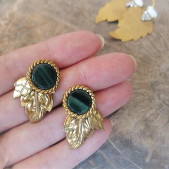 リーフピアス ヴィンテージグリーン vintage pierced earrings <PE-lfgr>の画像