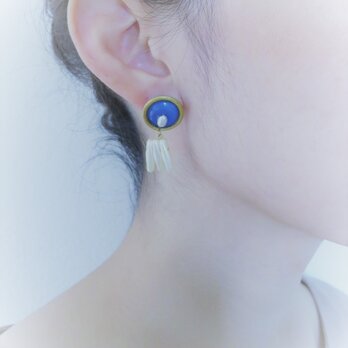 ヴィンテージブルー＆パールピアス vintage pearl earrings <PE-plbl>の画像