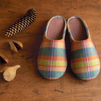 Mサイズ　ウールチェックピンク／ルームシューズ