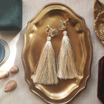 【mint breeze ミントブリーズ】　グリーンアメジスト タッセルイヤリング（ピアス変更可）