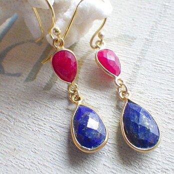 Blue&Red ✳︎ラピスラズリとルビー✳︎ピアス ヴェルメイユの画像