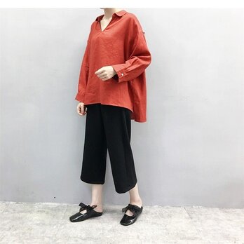 ★en-enチビ襟スッキッパ―シャツ・煉瓦色の画像