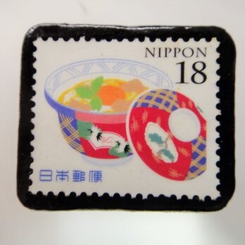 日本　親子丼切手ブローチ 3042の画像