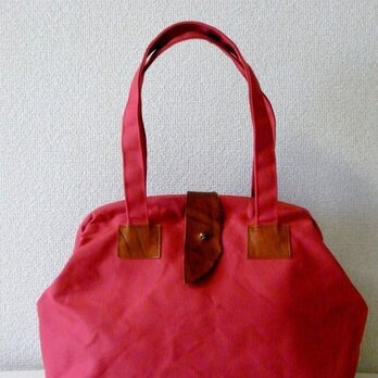 帆布 2way パカッとbag red×navyストライプの画像