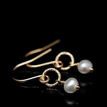 14KGF Square Wire Earrings / Pearlの画像