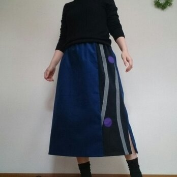 冬ブルー冬支度のコーデュロイロングスカートウエストゴム